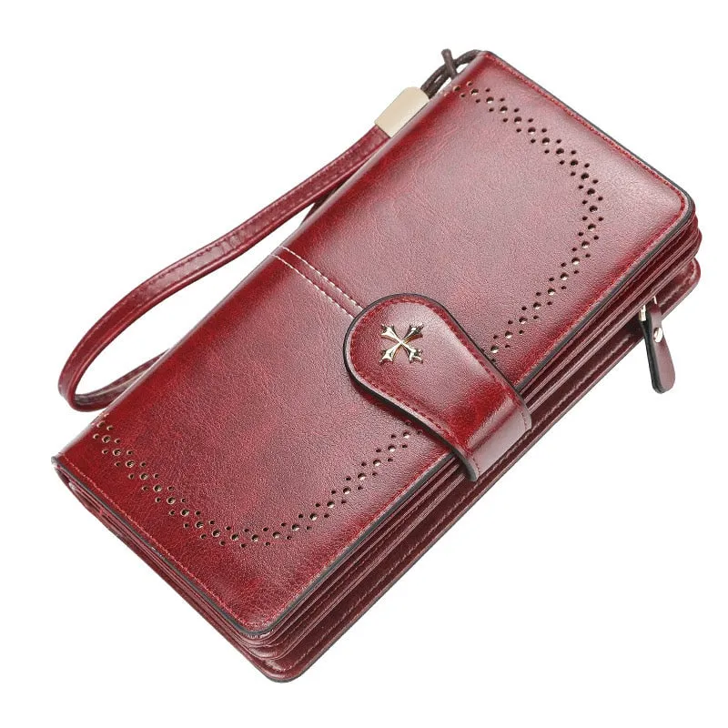 2022 Large Women Wallets Name Engraving Hollow Out Long Wallet Fashion Top Quality PU Leather Card Holder Wallet For Women
