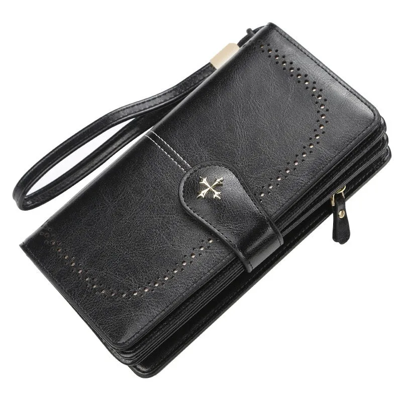 2022 Large Women Wallets Name Engraving Hollow Out Long Wallet Fashion Top Quality PU Leather Card Holder Wallet For Women