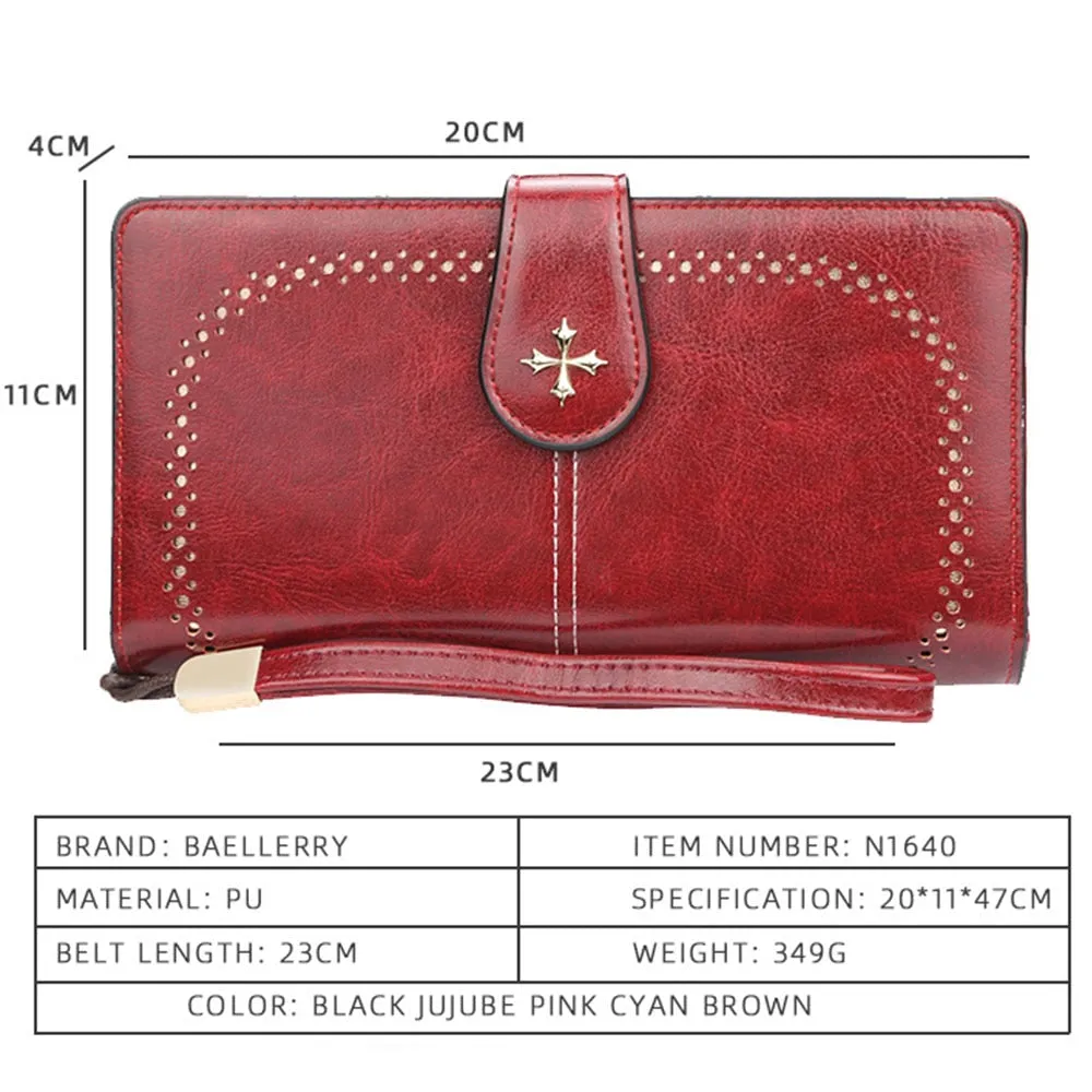 2022 Large Women Wallets Name Engraving Hollow Out Long Wallet Fashion Top Quality PU Leather Card Holder Wallet For Women