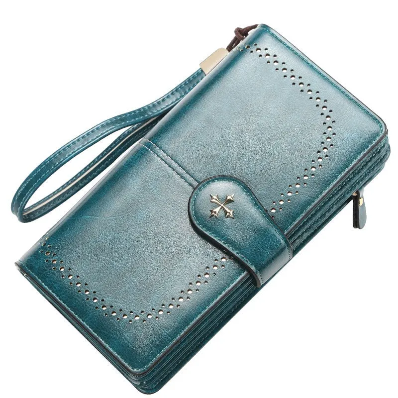 2022 Large Women Wallets Name Engraving Hollow Out Long Wallet Fashion Top Quality PU Leather Card Holder Wallet For Women