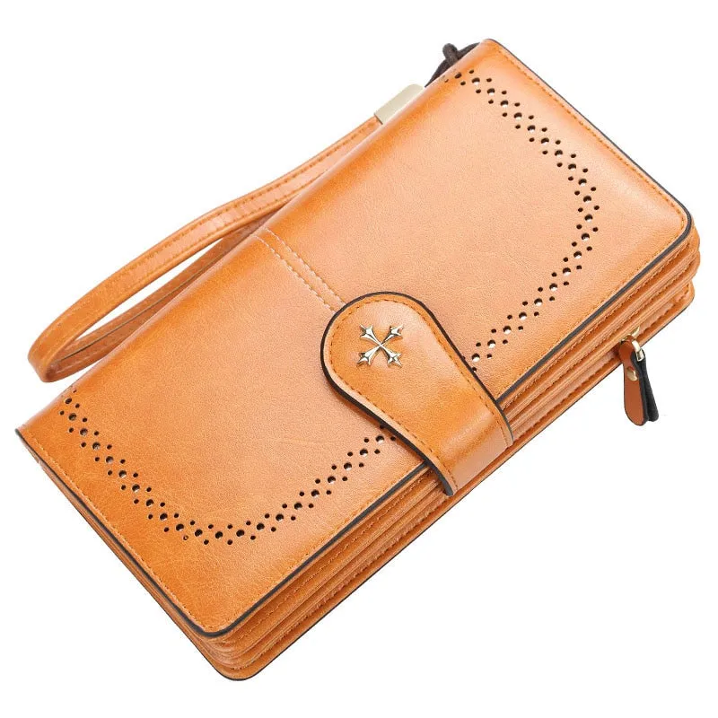 2022 Large Women Wallets Name Engraving Hollow Out Long Wallet Fashion Top Quality PU Leather Card Holder Wallet For Women