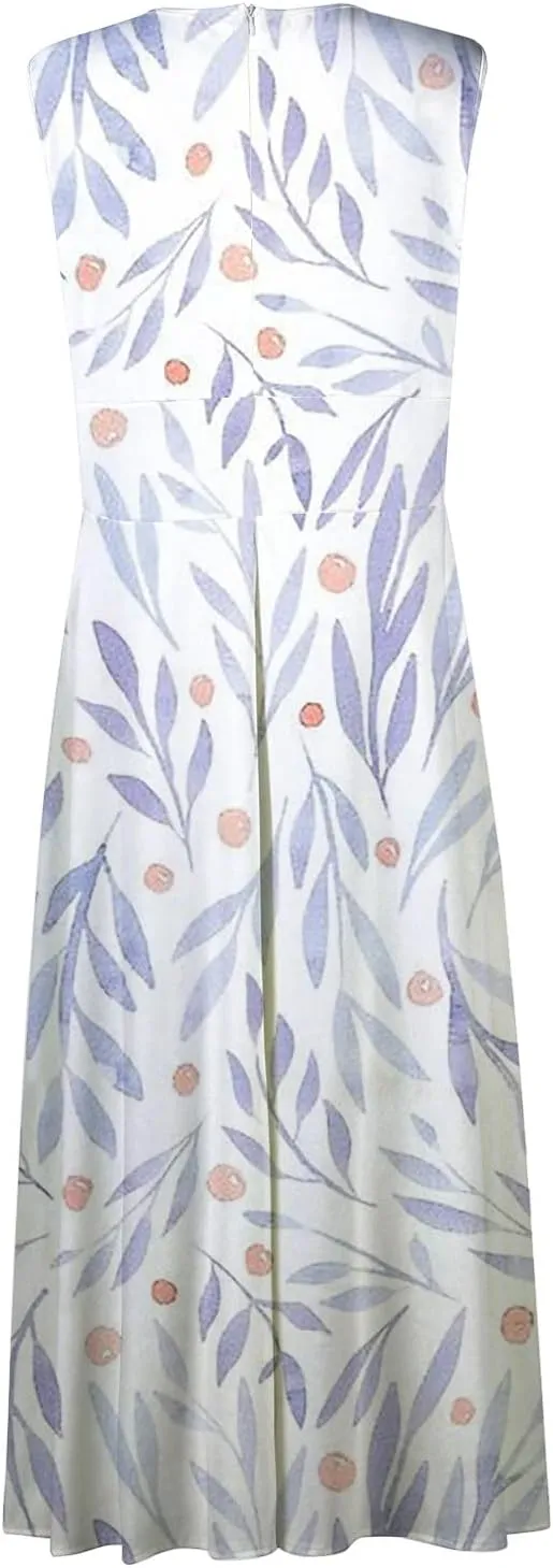 Azeralia Sundresses for Women 2024, Summer Elegant Wrap V Neck Sleeveless Maxi Dress Trendy Floral Print Flowy Beach Dresses