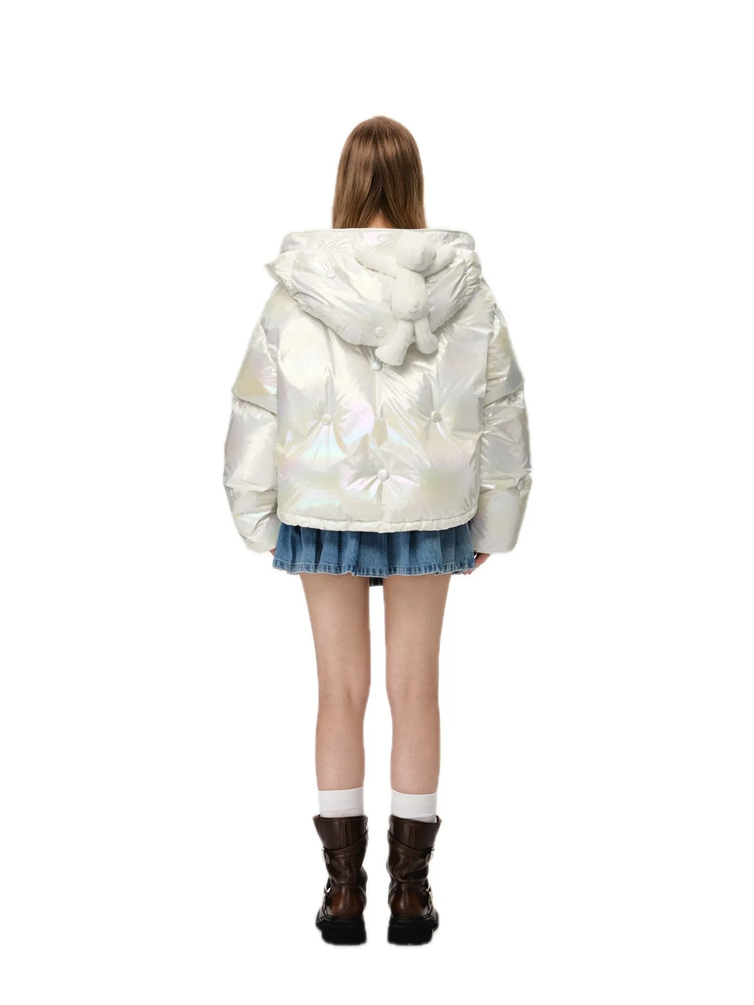 Bear Button Silky Down Jacket