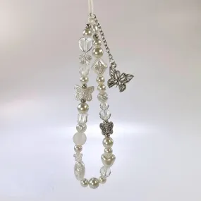 Beautiful Sparkling Butterfly Beaded Pearl Phone Keychain Wrist Hand Strap