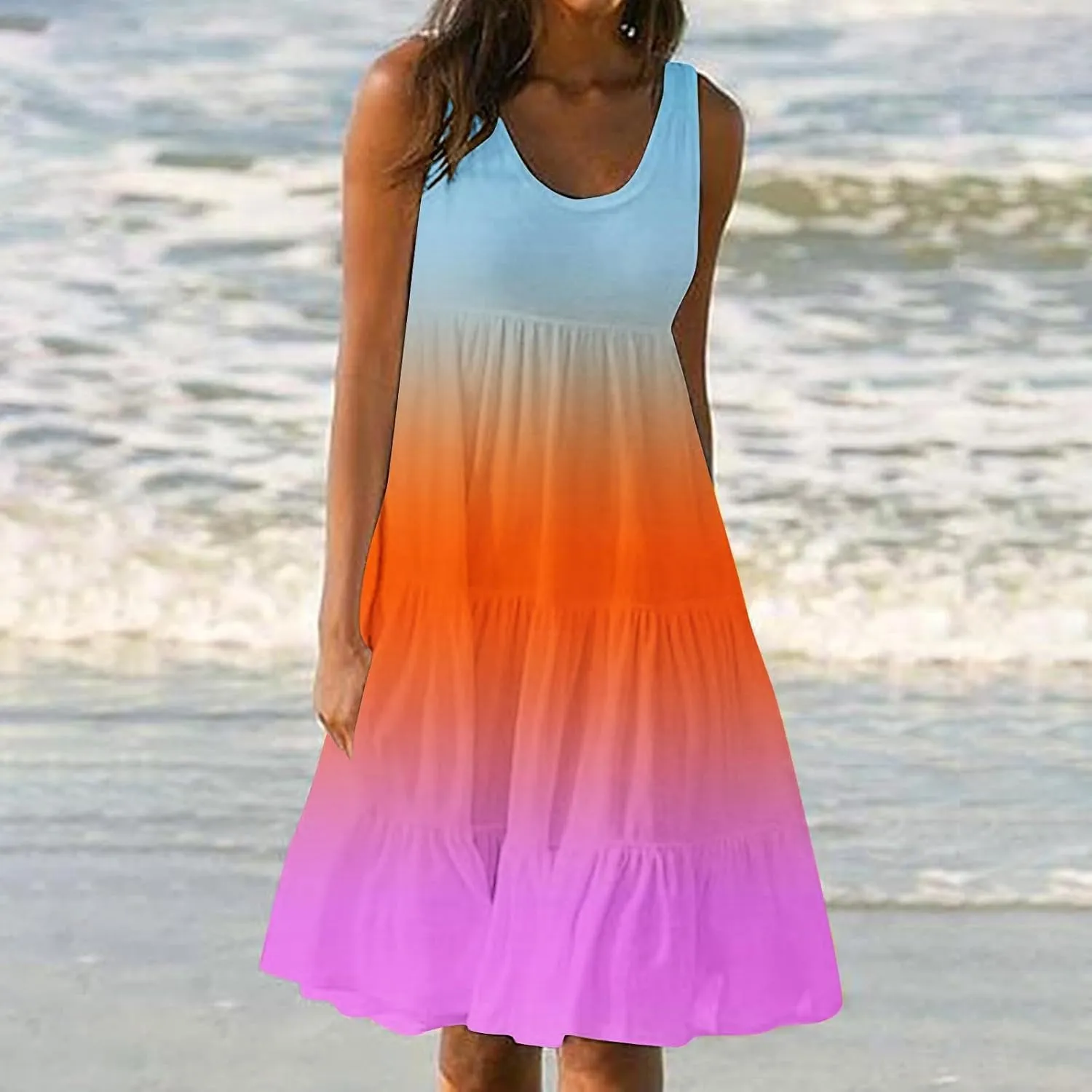 Boho Dresses for Women 2025 Casual Summer Mini Dress Trendy Sleeveless Beach Vacation Sundress Loose Fit Flowy Dress