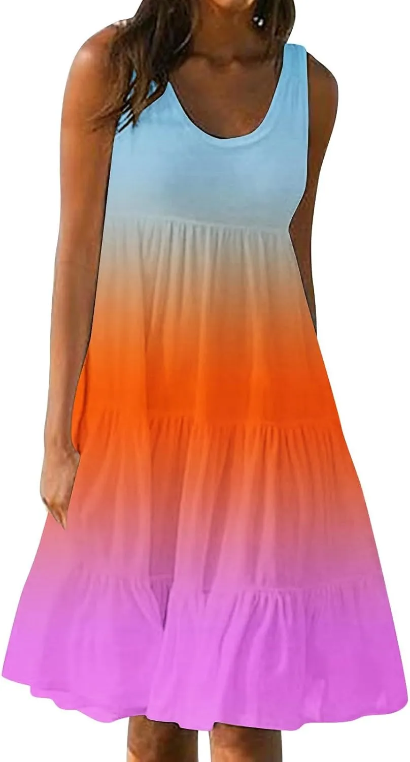 Boho Dresses for Women 2025 Casual Summer Mini Dress Trendy Sleeveless Beach Vacation Sundress Loose Fit Flowy Dress