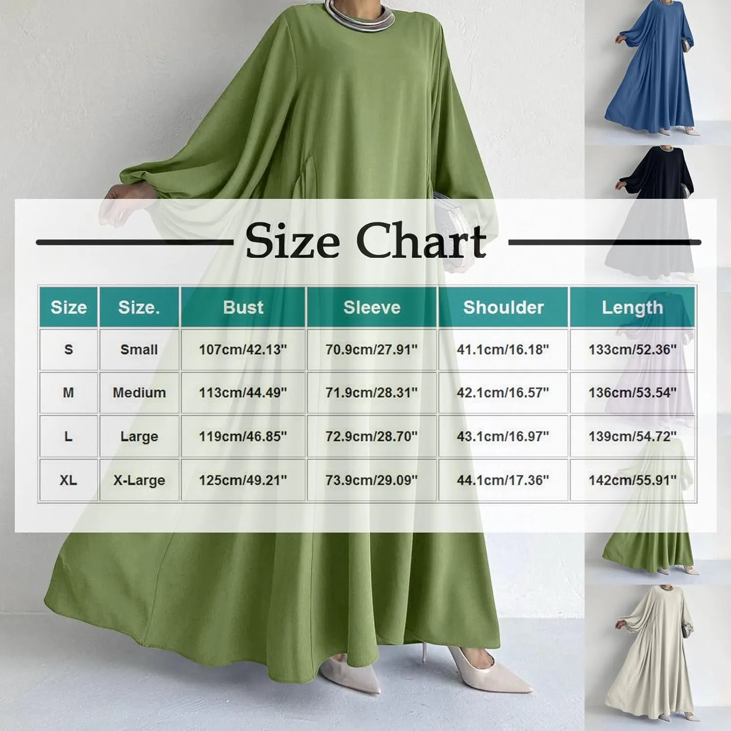 Borniu Women Muslim Prayer Dress Loose Solid Color Dubai Maxi Dresses Lightweight Long Sleeves Islamic Abaya Outfit Clothes