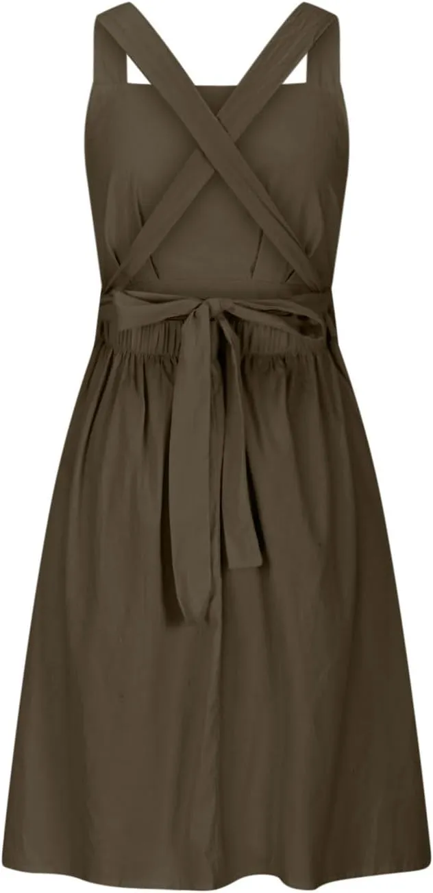Borniu Women's Summer Open Back Cotton Linen Midi Dress 2025 Elegant Crossover High Waist Swing Flowy Beach Long Dresses