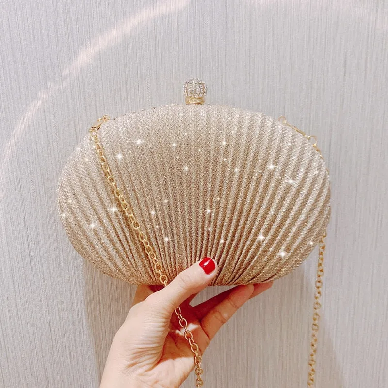 Christmas Gift luxury diamonds sequins shell clutch bag designer clip chain women shoulder bags gold silver lady evening bag small party purse