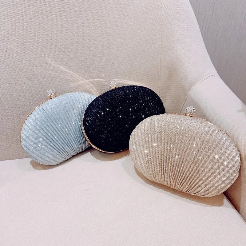 Christmas Gift luxury diamonds sequins shell clutch bag designer clip chain women shoulder bags gold silver lady evening bag small party purse