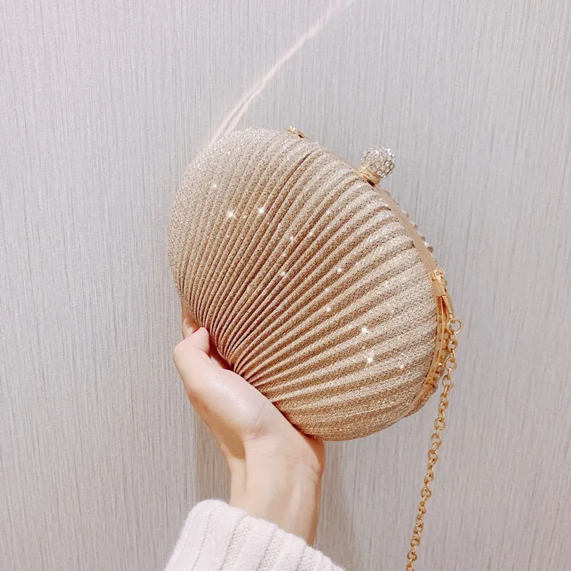 Christmas Gift luxury diamonds sequins shell clutch bag designer clip chain women shoulder bags gold silver lady evening bag small party purse