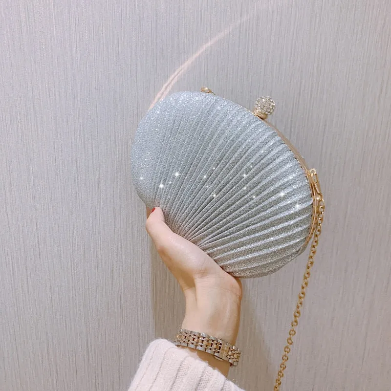 Christmas Gift luxury diamonds sequins shell clutch bag designer clip chain women shoulder bags gold silver lady evening bag small party purse