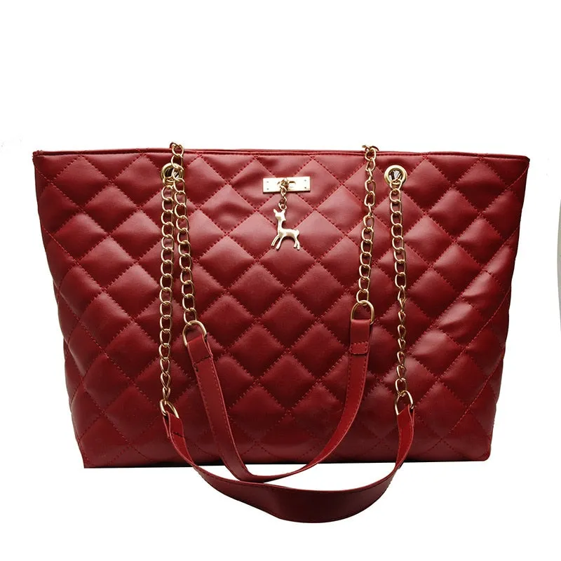 Christmas Gift Plaid Chain Leather Causal Tote With Deer Bolsa Feminina Luxury Handbags Bag Women Bags Designer Shoulder Clutch Sling Female