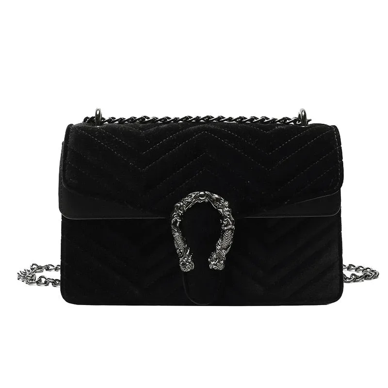 Christmas Gift Vintage Clutch Evening Shoulder Bags For Women Luxury Velvet Handbags Designers Gold Chain Crossbody Bags Square Bolsas Feminin