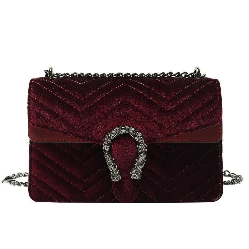 Christmas Gift Vintage Clutch Evening Shoulder Bags For Women Luxury Velvet Handbags Designers Gold Chain Crossbody Bags Square Bolsas Feminin
