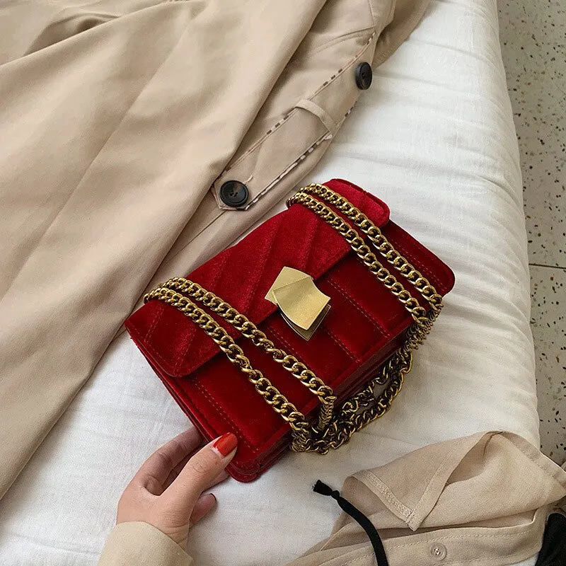 Christmas Gift Vintage Clutch Evening Shoulder Bags For Women Luxury Velvet Handbags Designers Gold Chain Crossbody Bags Square Bolsas Feminin