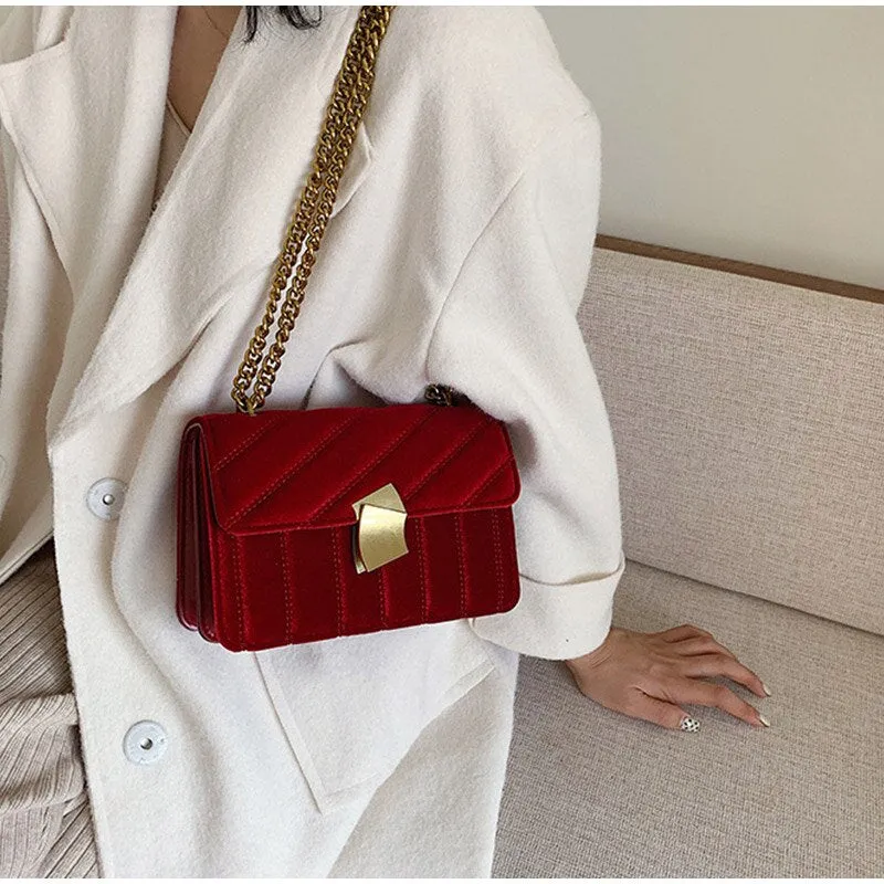 Christmas Gift Vintage Clutch Evening Shoulder Bags For Women Luxury Velvet Handbags Designers Gold Chain Crossbody Bags Square Bolsas Feminin