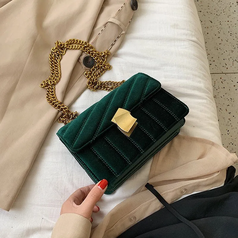 Christmas Gift Vintage Clutch Evening Shoulder Bags For Women Luxury Velvet Handbags Designers Gold Chain Crossbody Bags Square Bolsas Feminin