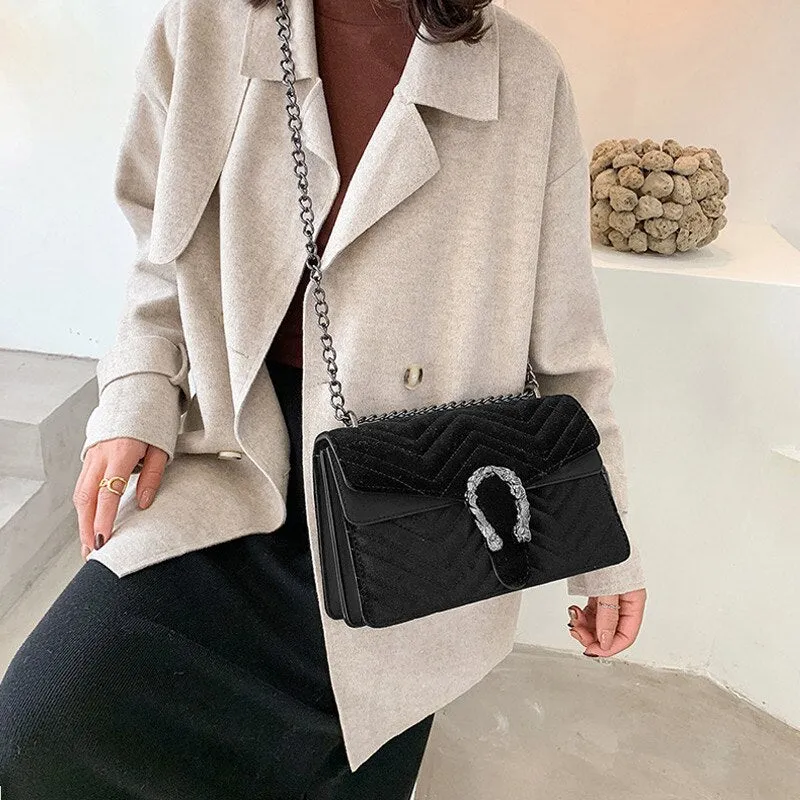 Christmas Gift Vintage Clutch Evening Shoulder Bags For Women Luxury Velvet Handbags Designers Gold Chain Crossbody Bags Square Bolsas Feminin