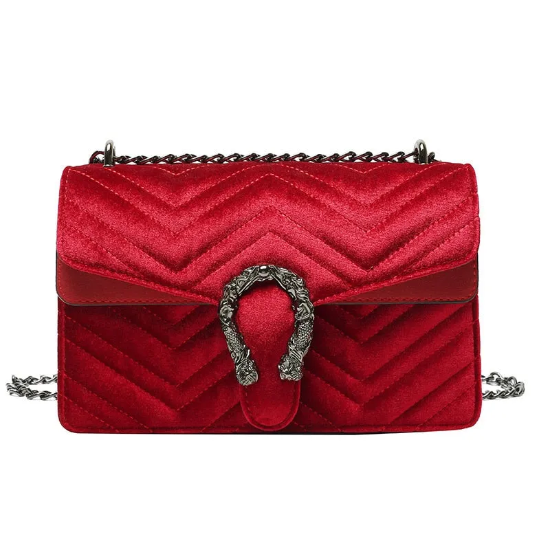 Christmas Gift Vintage Clutch Evening Shoulder Bags For Women Luxury Velvet Handbags Designers Gold Chain Crossbody Bags Square Bolsas Feminin