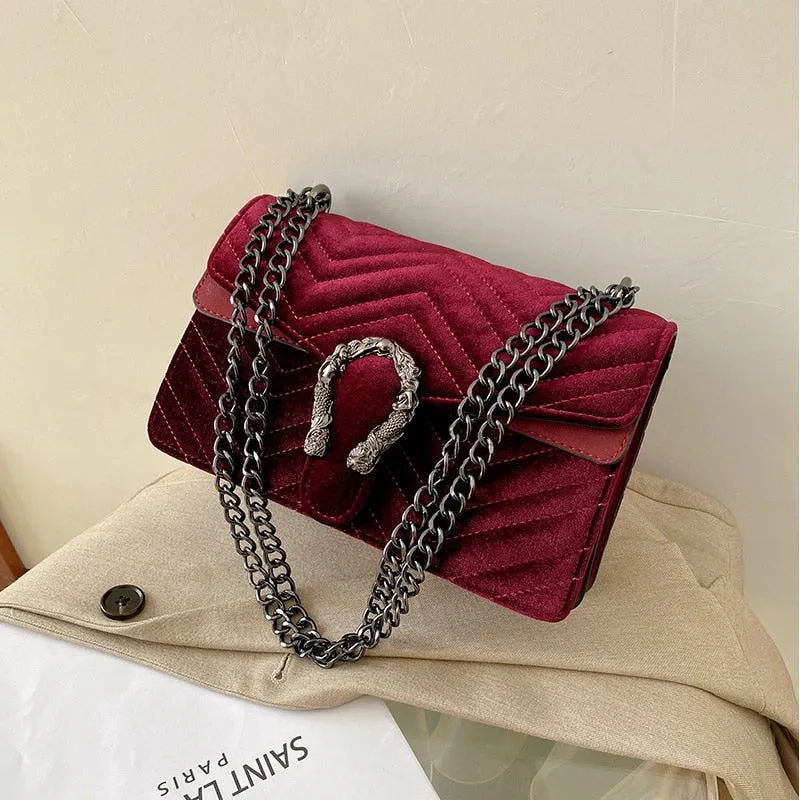 Christmas Gift Vintage Clutch Evening Shoulder Bags For Women Luxury Velvet Handbags Designers Gold Chain Crossbody Bags Square Bolsas Feminin