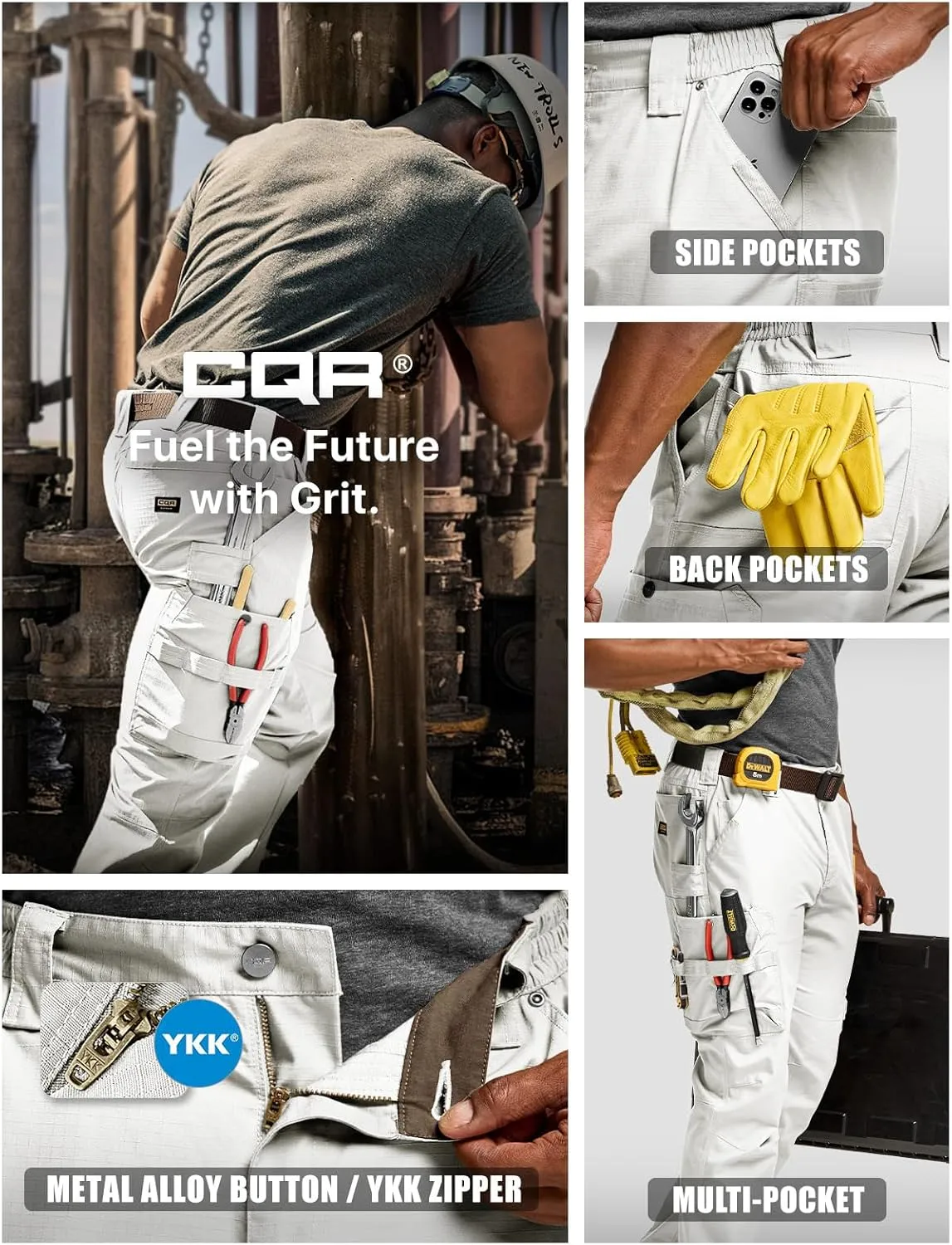 CQR Men's Quick Dry Work Pants, Water Resistant Outdoor Tactical Pants, Lightweight Stretch Cargo Hiking Pants