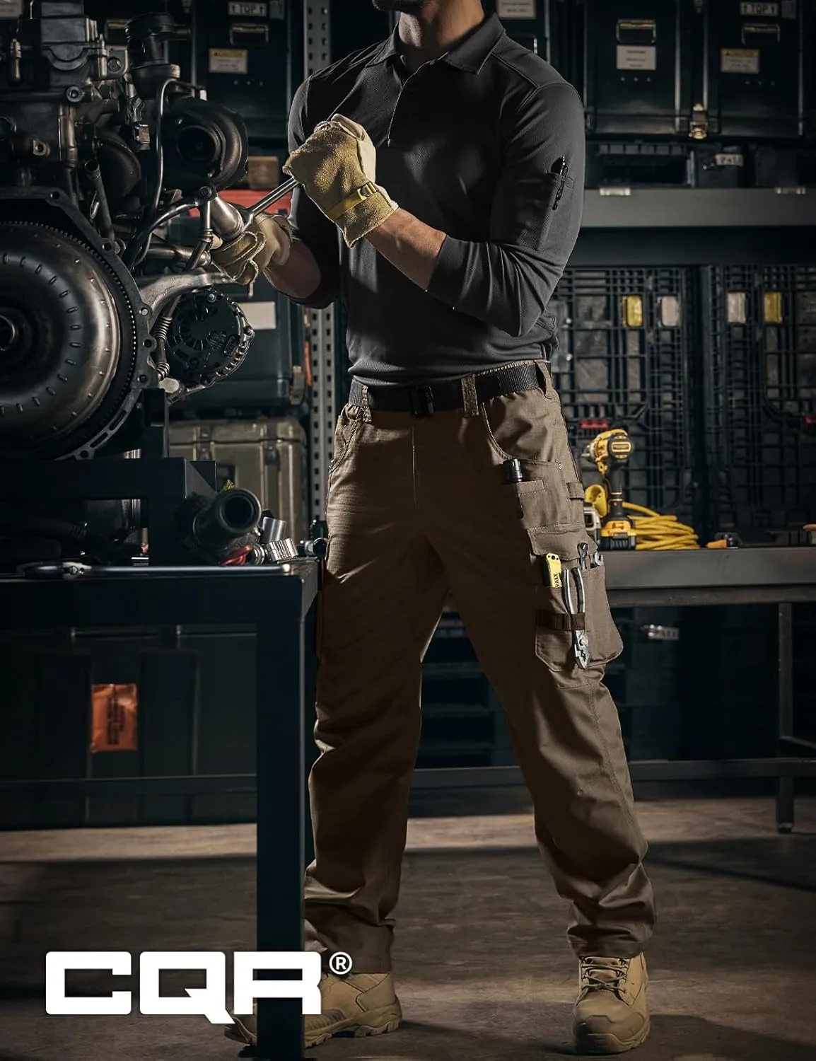 CQR Men's Quick Dry Work Pants, Water Resistant Outdoor Tactical Pants, Lightweight Stretch Cargo Hiking Pants