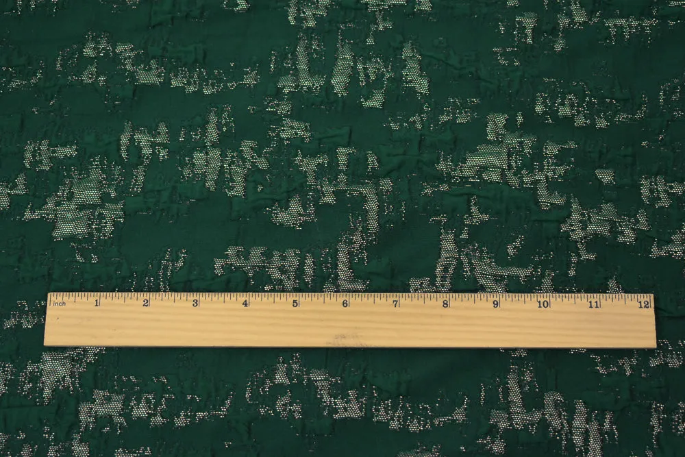 Deep Green-Gold Poly Blend Texture Abstract Matelasse Jacquard Brocade Fabric