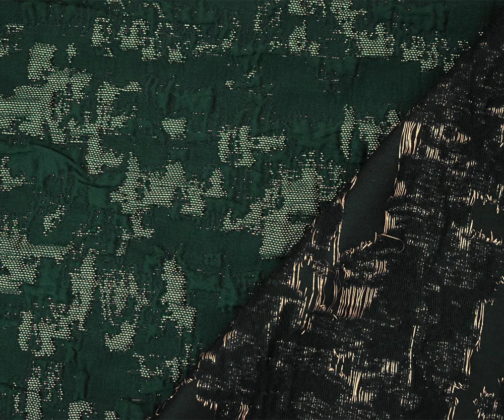 Deep Green-Gold Poly Blend Texture Abstract Matelasse Jacquard Brocade Fabric