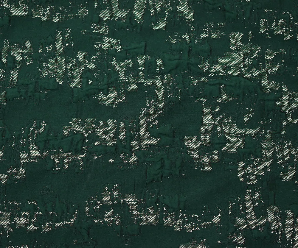 Deep Green-Gold Poly Blend Texture Abstract Matelasse Jacquard Brocade Fabric