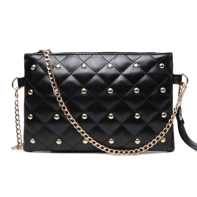 Diamond Lattice Women's Clutches Rivet woman envelope bag chain Women's Crossbody Shoulder Bags black clutch purses bolsa