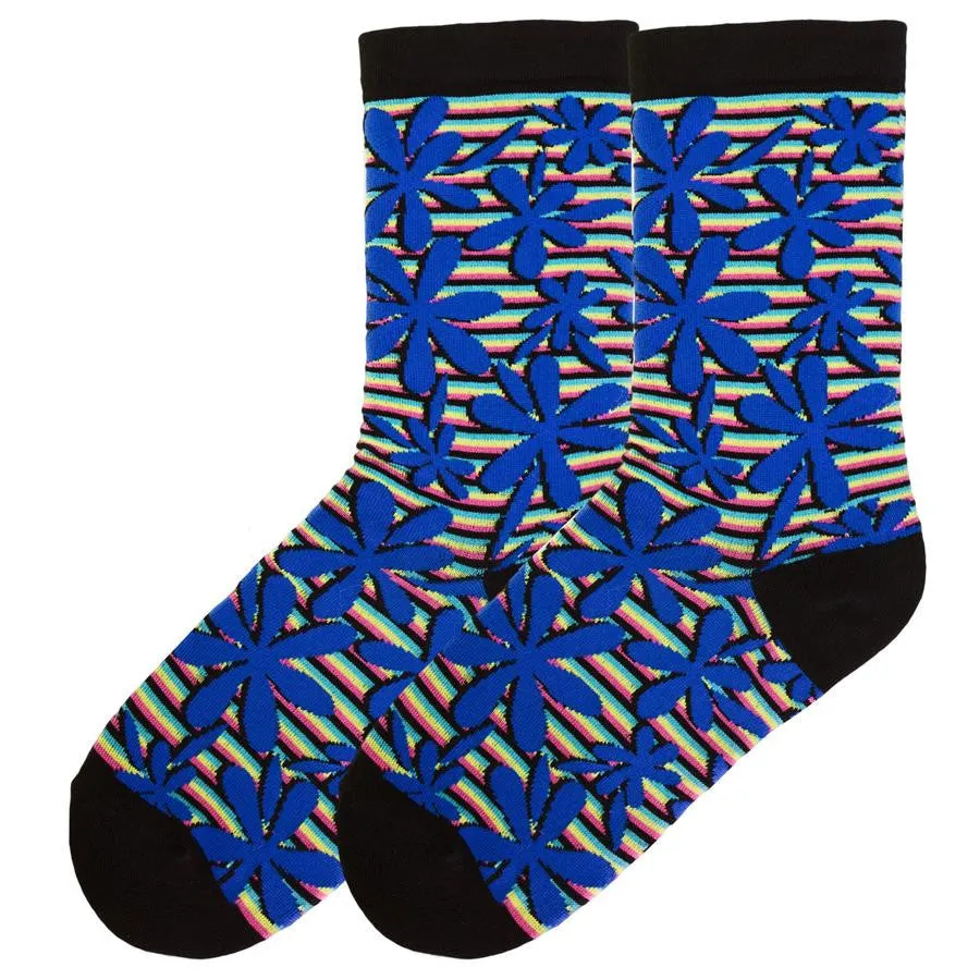 Extended Size Striped Daisies Socks (Women's)