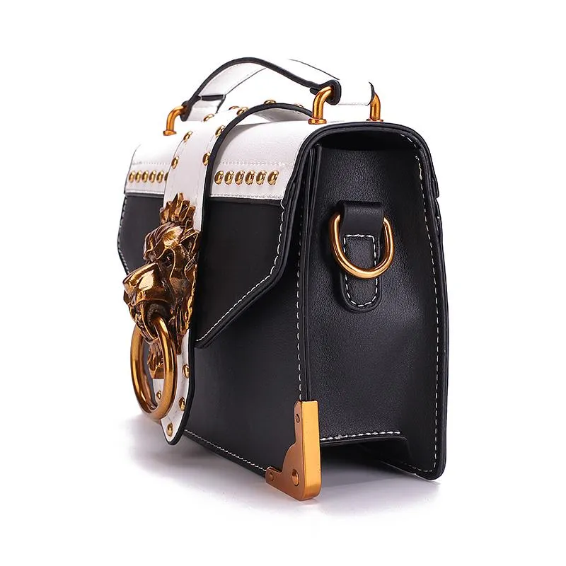 Fashion Designer Metal Lion Head Square Pack Shoulder Bag Crossbody Clutch Women Wallet Handbags 1