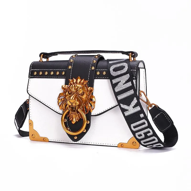 Fashion Designer Metal Lion Head Square Pack Shoulder Bag Crossbody Clutch Women Wallet Handbags 1