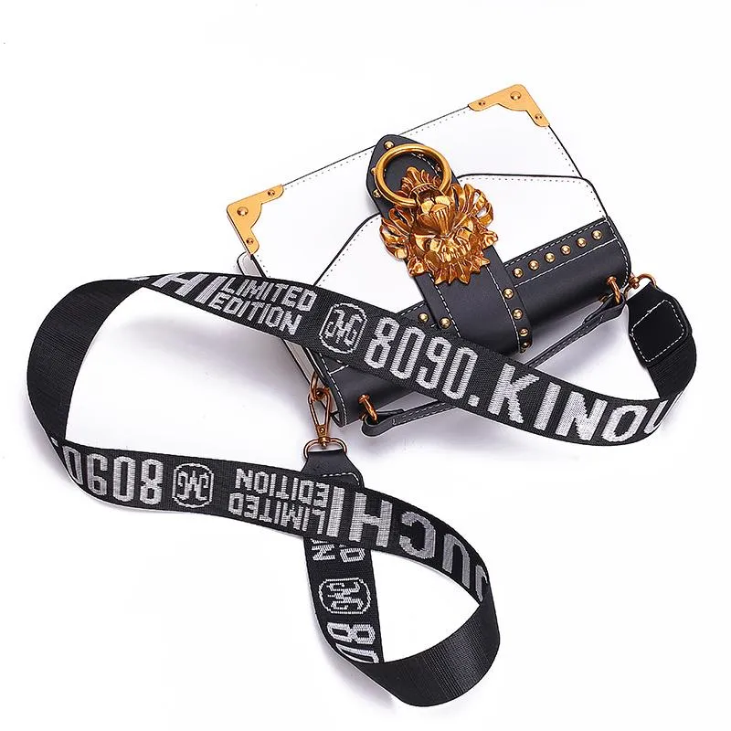 Fashion Designer Metal Lion Head Square Pack Shoulder Bag Crossbody Clutch Women Wallet Handbags 1
