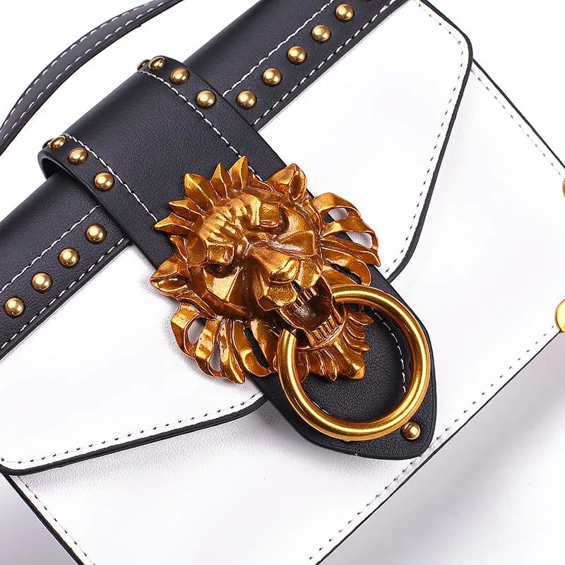 Fashion Designer Metal Lion Head Square Pack Shoulder Bag Crossbody Clutch Women Wallet Handbags 1