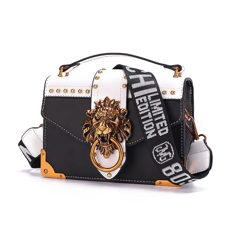 Fashion Designer Metal Lion Head Square Pack Shoulder Bag Crossbody Clutch Women Wallet Handbags 1