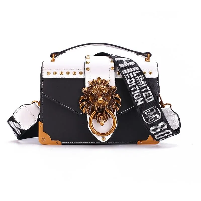 Fashion Designer Metal Lion Head Square Pack Shoulder Bag Crossbody Clutch Women Wallet Handbags 1