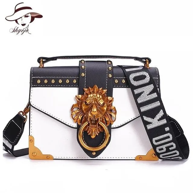 Fashion Designer Metal Lion Head Square Pack Shoulder Bag Crossbody Clutch Women Wallet Handbags 1