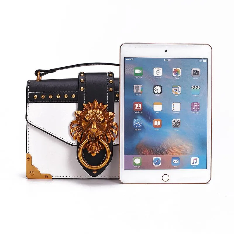 Fashion Designer Metal Lion Head Square Pack Shoulder Bag Crossbody Clutch Women Wallet Handbags 1