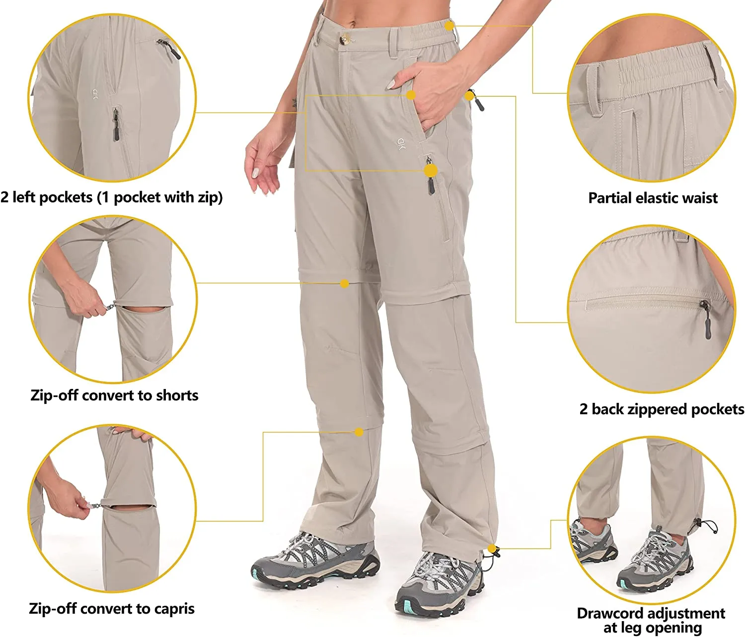 FashionSierra - Women's Stretch Convertible Pants Zip-Off Quick-Dry Hiking Pants