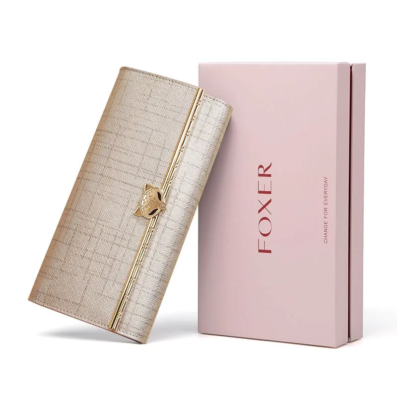 FOXER Women Fashion Valentine's Day Gift Wallet Female Cowhide Clutch Bag Card Holder Lady Luxury Coin Purse Chic Evening Bags