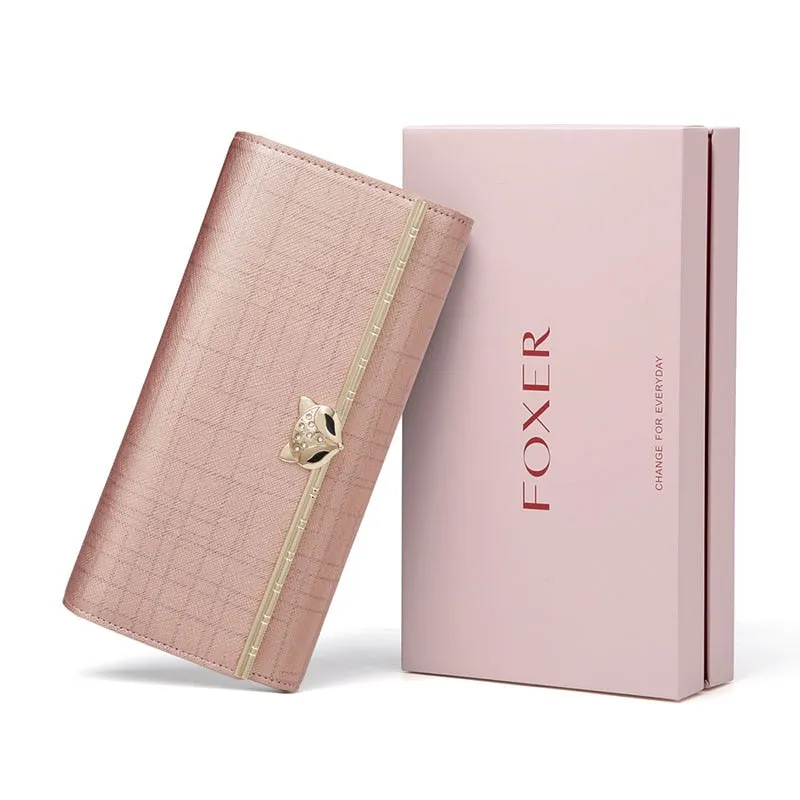 FOXER Women Fashion Valentine's Day Gift Wallet Female Cowhide Clutch Bag Card Holder Lady Luxury Coin Purse Chic Evening Bags
