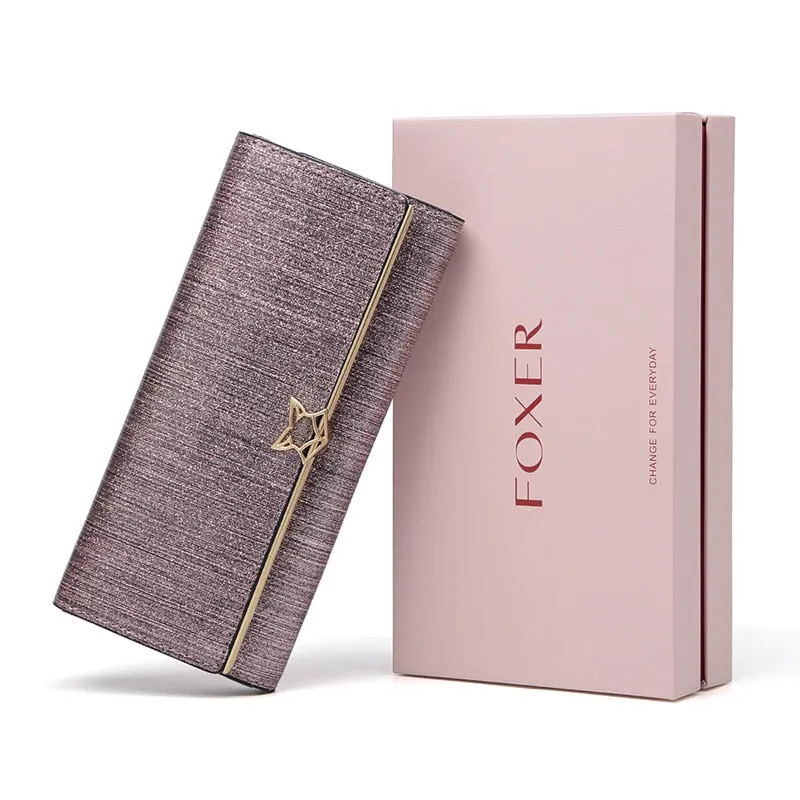 FOXER Women Fashion Valentine's Day Gift Wallet Female Cowhide Clutch Bag Card Holder Lady Luxury Coin Purse Chic Evening Bags
