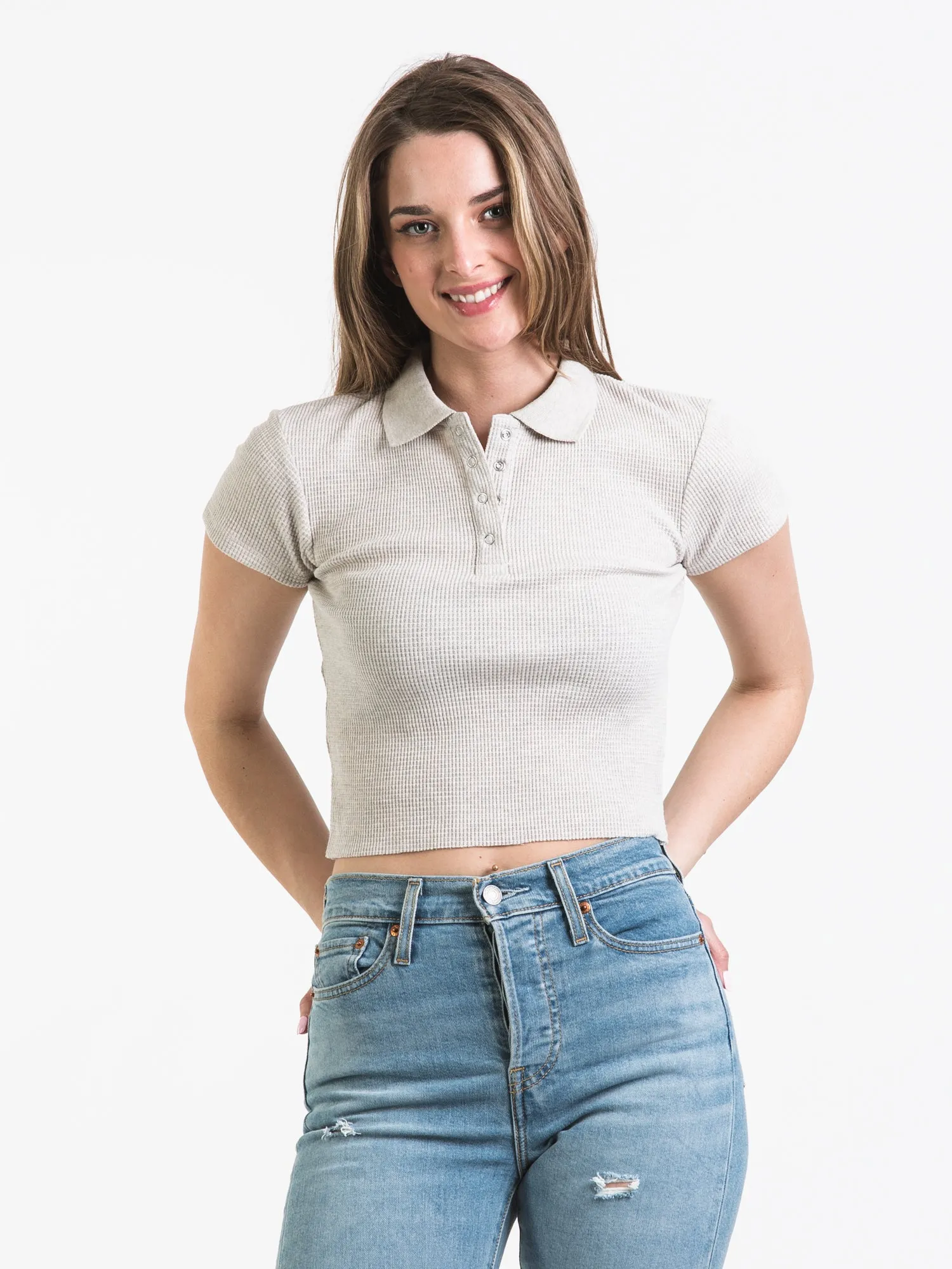 HARLOW WAFFLE SNAP MELANGE HENLEY - CLEARANCE