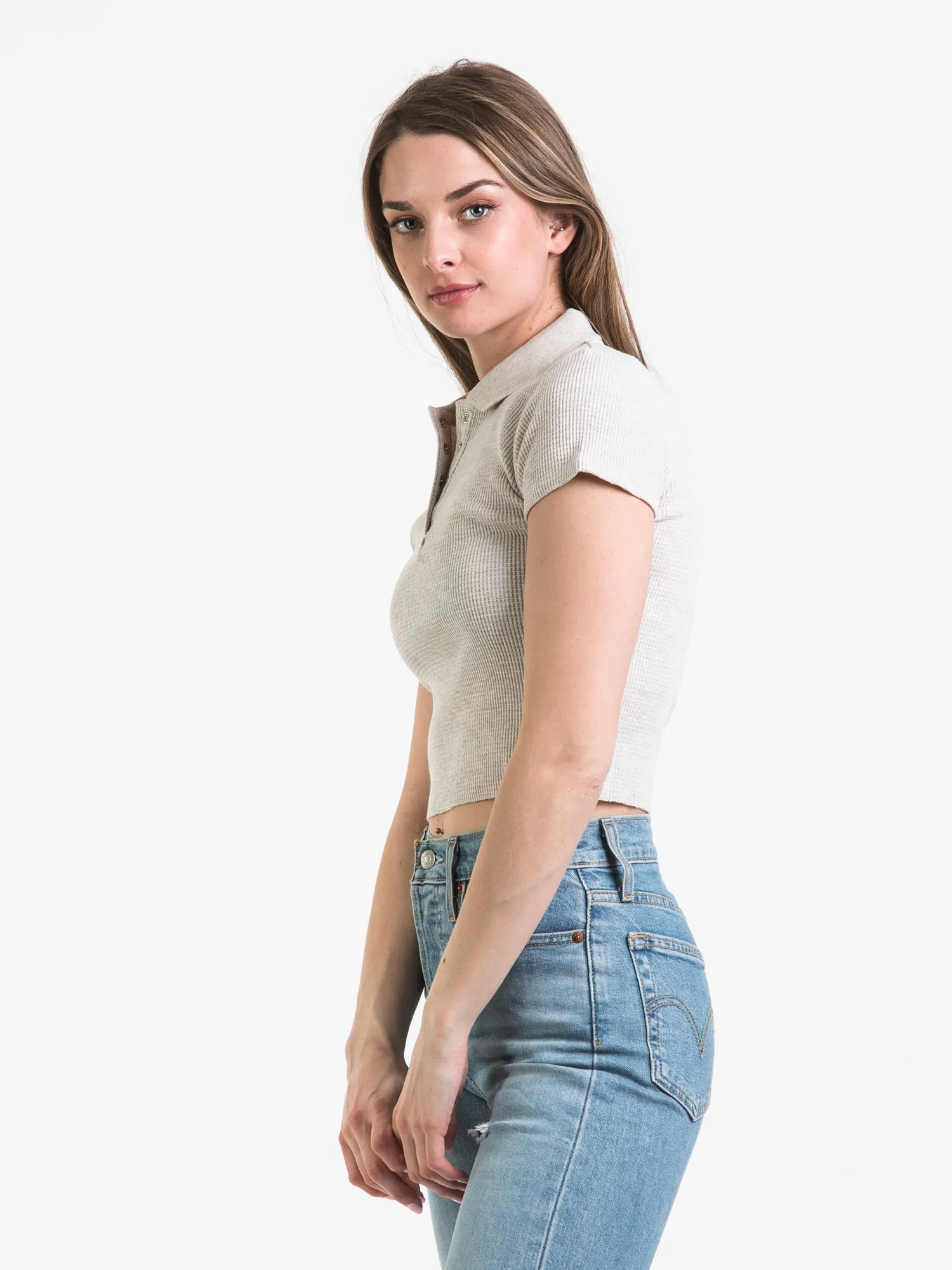 HARLOW WAFFLE SNAP MELANGE HENLEY - CLEARANCE