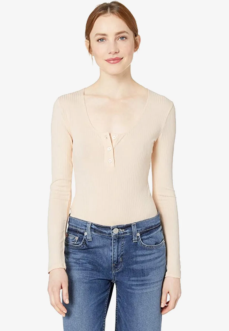 Henley Ribbed Knit Bodysuit