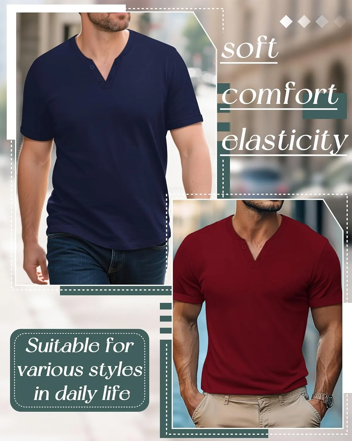Huukeay 3 Pack Big and Tall Men's Short Sleeve Henley T Shirts Cotton Summer Casual Basic Tee Button Lightweight Stretch Top