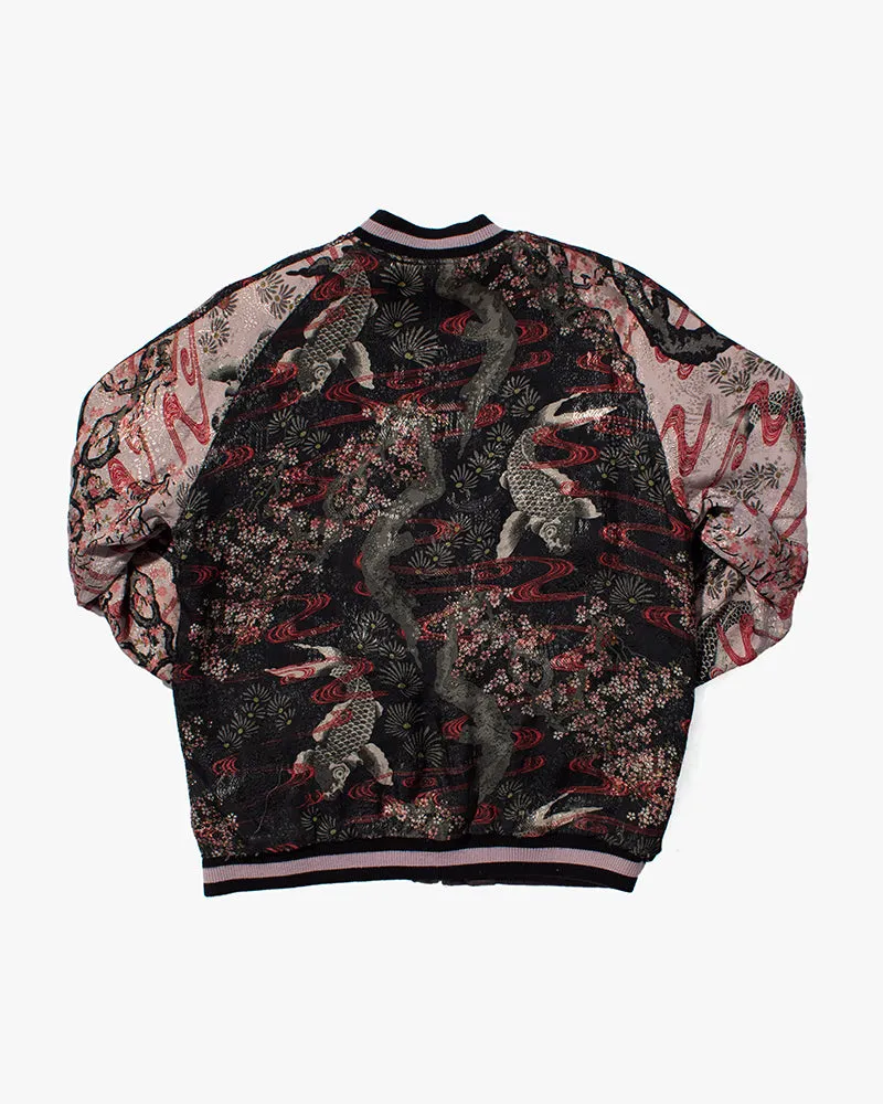 Japanese Repro Souvenir Jacket, Reversible, Purple with Goldfish and Cherry Blossoms