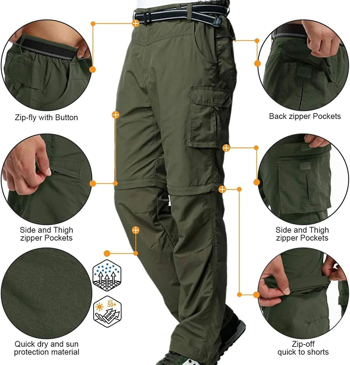 JOMLUN Men’s Hiking Pants Zip Off Cargo Pants Lightweight Quick Dry Convertible Outdoor Shorts